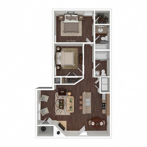 Floor plan for 2 beds, 2 baths, 880 sqft